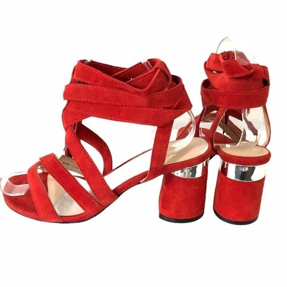 PAIGE suede lace up sandals firecracker red silver - Picture 7 of 15